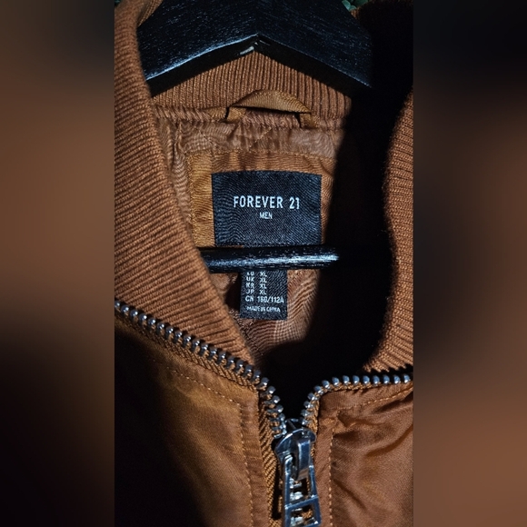 Forever 21 Brown Bomber Jacket with Classic Collar and Fitted Waist - Picture 3 of 4